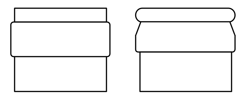 Two diagrams of bottle necks: on the left, the ring of a cork-finish bottle; on the right, that of a crown-cap bottle